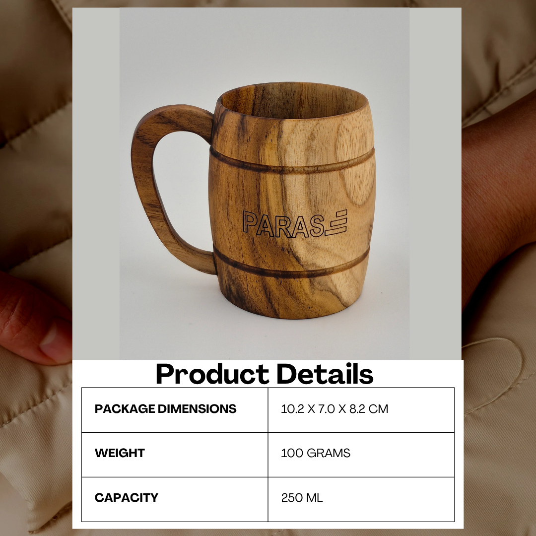 PARAS Barrel-Shaped Wooden Mug – Rustic Handcrafted Drinkware