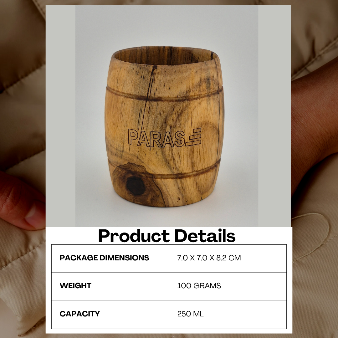 PARAS Handcrafted Wooden Barrel Mug – 250ml