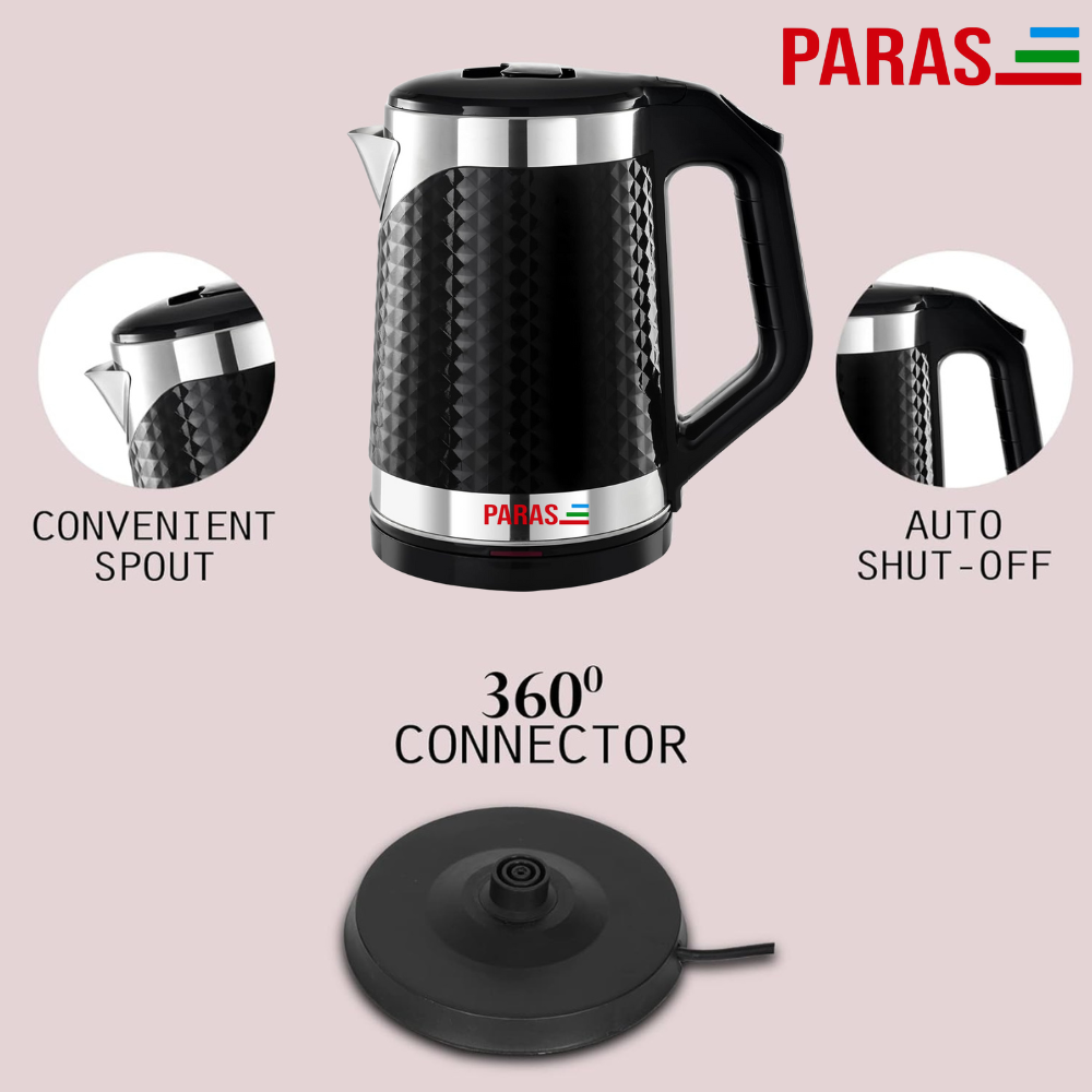 PARAS Double wall Designer Electric Kettle | Cool Touch outer body | 1.8 Ltr