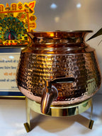 Paras Premium Hammered Copper Water Dispenser with Brass Lid & Stand, 5L