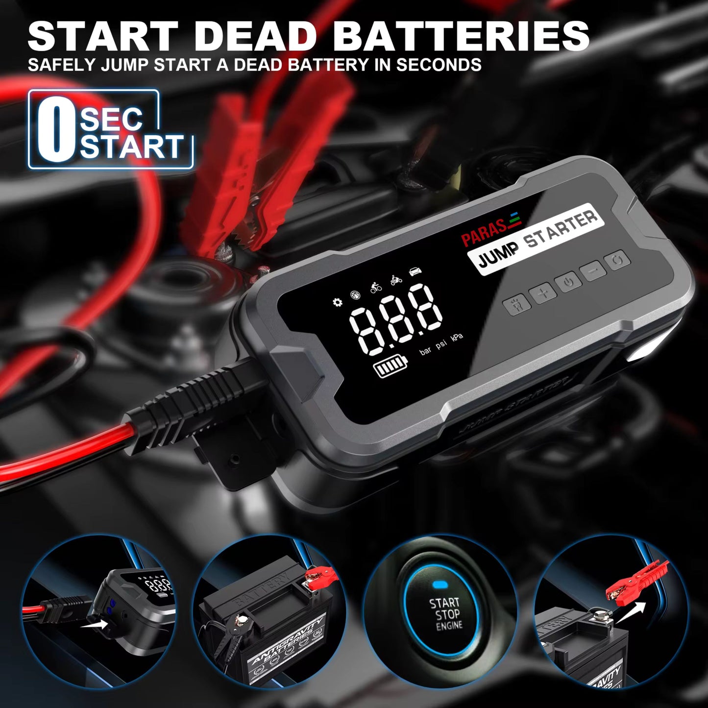 PARAS 2 in 1 Jump starter and Tyre Inflator | 16000 mAH | Emergency start | Tyre Inflator