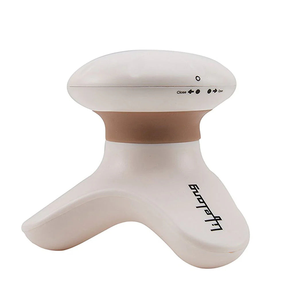 Lifelong Mini Head & Body Massager in white with a compact ergonomic three-leg design, portable handheld electric vibration massager for relaxing muscles, neck, shoulders, back, arms, legs, and feet.
