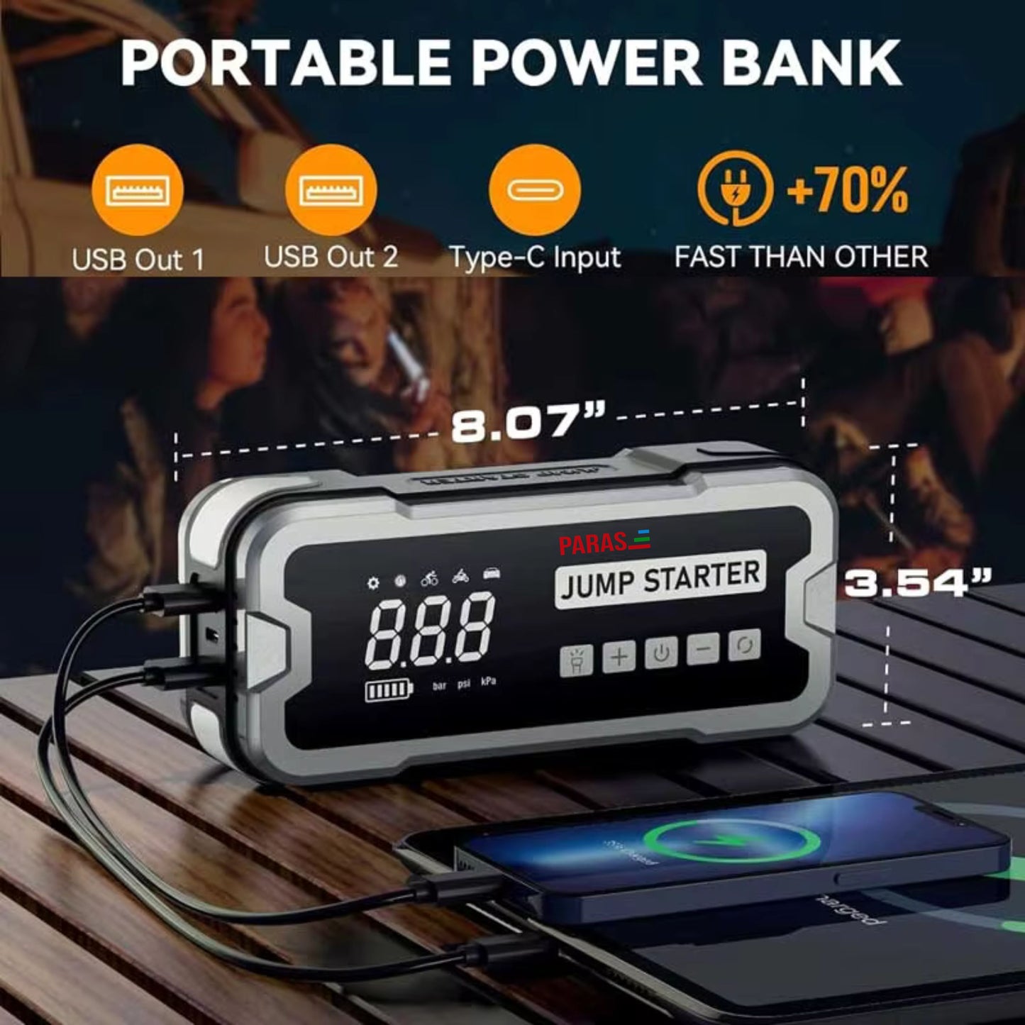 PARAS 2 in 1 Jump starter and Tyre Inflator | 16000 mAH | Emergency start | Tyre Inflator