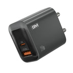 GM G+ Dual-Tone A+C PD Adapter 24W Fast Charger featuring USB-C Power Delivery (PD) and USB-A Quick Charge 3.0 ports. Compact dual-port wall charger for fast charging iPhone, Samsung Galaxy, Google Pixel, OnePlus, iPad, tablets, earbuds, and other USB-powered devices.