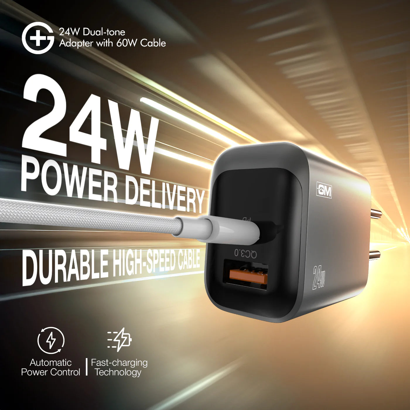 G+ Dual Tone (USB-A+C) PD Adapter - 24W with USB C-C Cable 60W