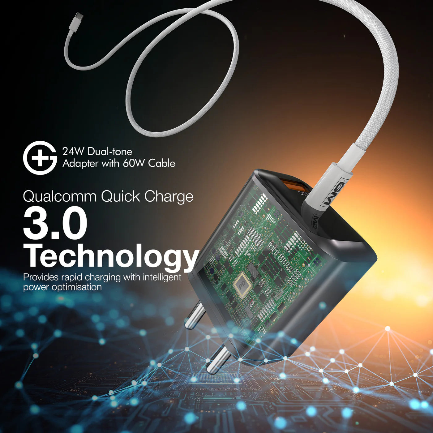 G+ Dual Tone (USB-A+C) PD Adapter - 24W with USB C-C Cable 60W
