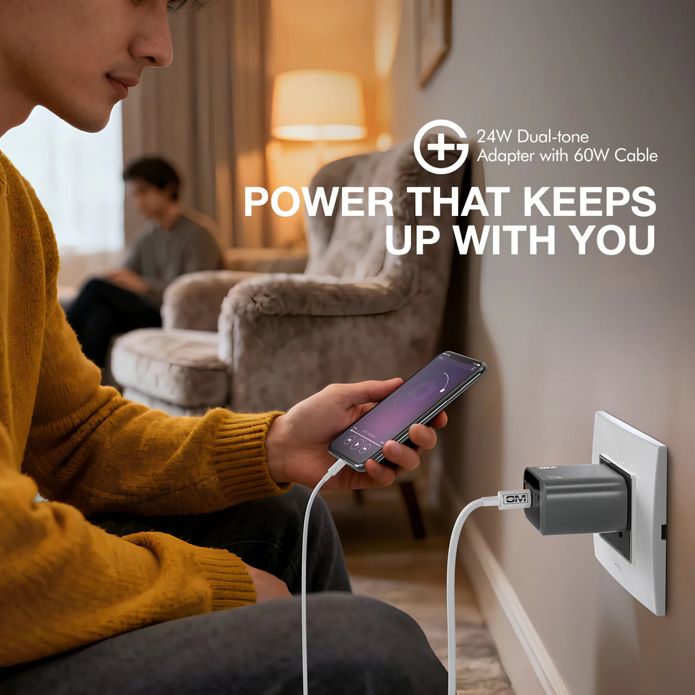 G+ Dual Tone (USB-A+C) PD Adapter - 24W with USB C-C Cable 60W