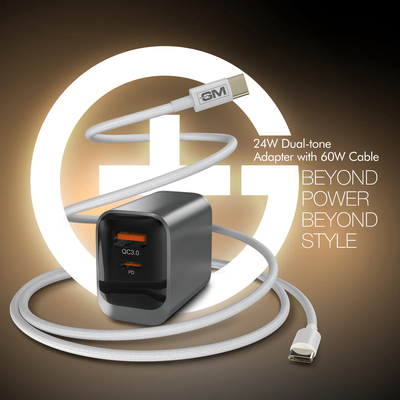 G+ Dual Tone (USB-A+C) PD Adapter - 24W with USB C-C Cable 60W