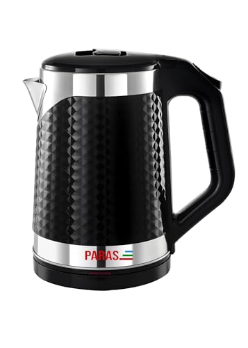 PARAS Double wall Kettle 1.8L | Diamond Cut Design| Wide Mouth | Auto Cut-off, Detachable 360 Degree Connector | Cool Touch Outer Body | Auto-Shut Off