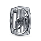 A square computer cooling fan with a black metal grille and a dark gray translucent outer frame, shown on a solid white background.