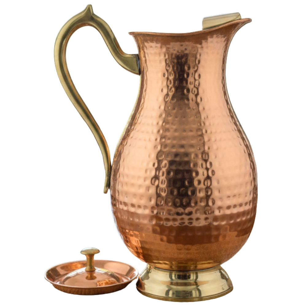 Handcrafted 2L Pure Copper Water Pitcher with Brass Handle