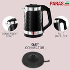 PARAS Double wall Kettle 1.8L | Diamond Cut Design| Wide Mouth | Auto Cut-off, Detachable 360 Degree Connector | Cool Touch Outer Body | Auto-Shut Off