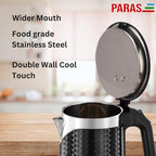 PARAS Double wall Kettle 1.8L | Diamond Cut Design| Wide Mouth | Auto Cut-off, Detachable 360 Degree Connector | Cool Touch Outer Body | Auto-Shut Off