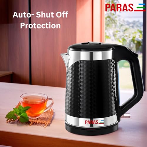 PARAS Double wall Kettle 1.8L | Diamond Cut Design| Wide Mouth | Auto Cut-off, Detachable 360 Degree Connector | Cool Touch Outer Body | Auto-Shut Off