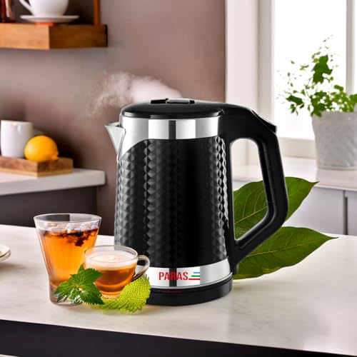 PARAS Double wall Kettle 1.8L | Diamond Cut Design| Wide Mouth | Auto Cut-off, Detachable 360 Degree Connector | Cool Touch Outer Body | Auto-Shut Off