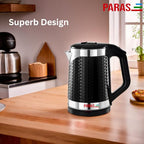 PARAS Double wall Kettle 1.8L | Diamond Cut Design| Wide Mouth | Auto Cut-off, Detachable 360 Degree Connector | Cool Touch Outer Body | Auto-Shut Off