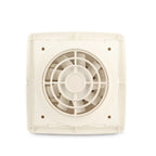 An off-white plastic exhaust fan with a circular grille and visible internal fan blades, shown against a plain white background.