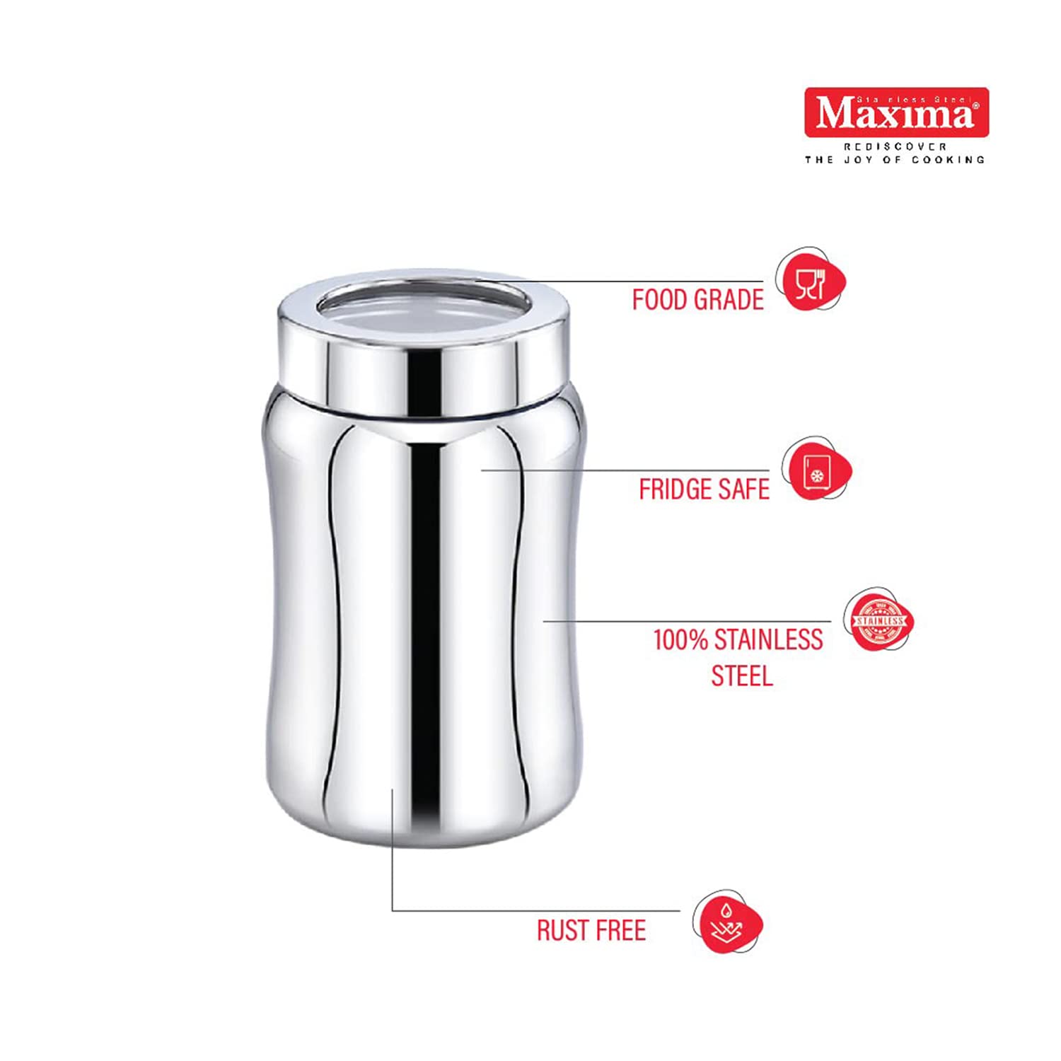 MAXIMA Tulip Stainless Steel Canister - Stylish and Durable Airtight Storage for Tea, Coffee, and Spices