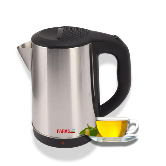 PARAS Electric Kettle | 2000W | 1.8L | Cylindrical SS Body | Cordless Base | Wide Mouth | Auto Cut-off, Detachable 360 Degree Connector |