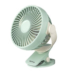 Lifelong Portable USB Fan LLUSBCF04 in Matcha Green with adjustable tilt, 3-speed airflow, rechargeable 2000mAh battery, Type-C charging, and compact clip-on design for home, office, travel, and study.