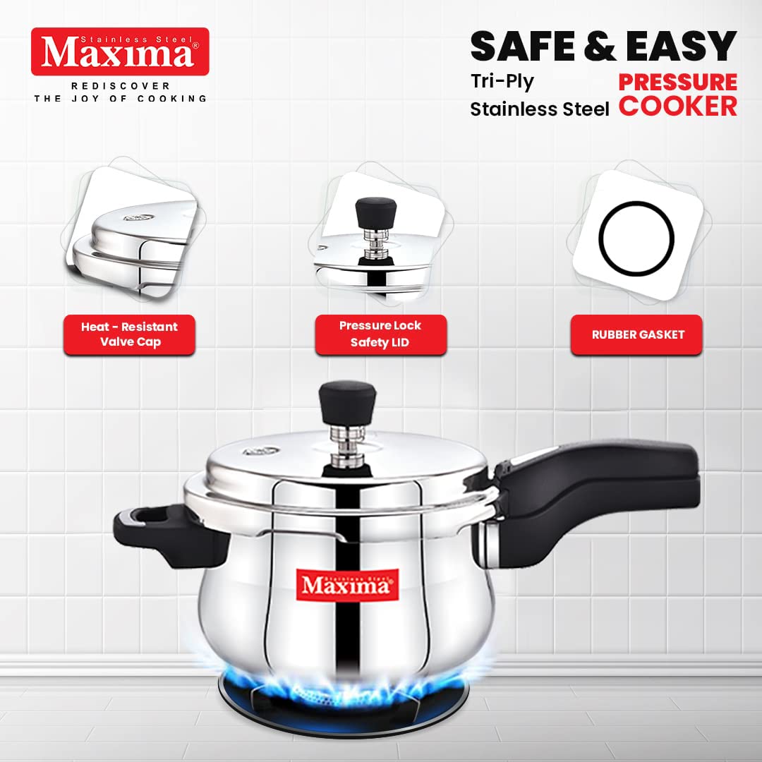 MAXIMA Sumo Belly Triply Stainless Steel Pressure Cooker