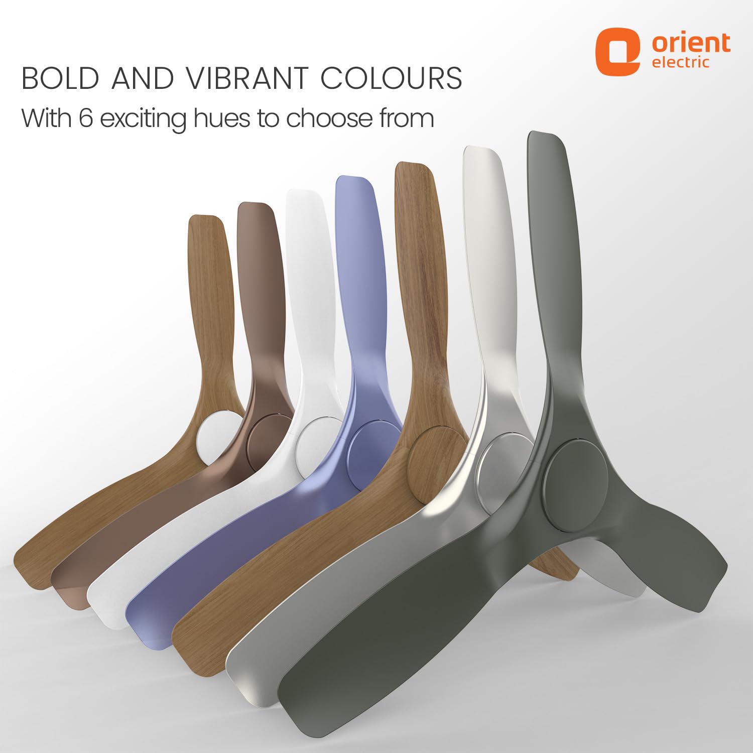 Orient Electric lampshades in various colors on a white background