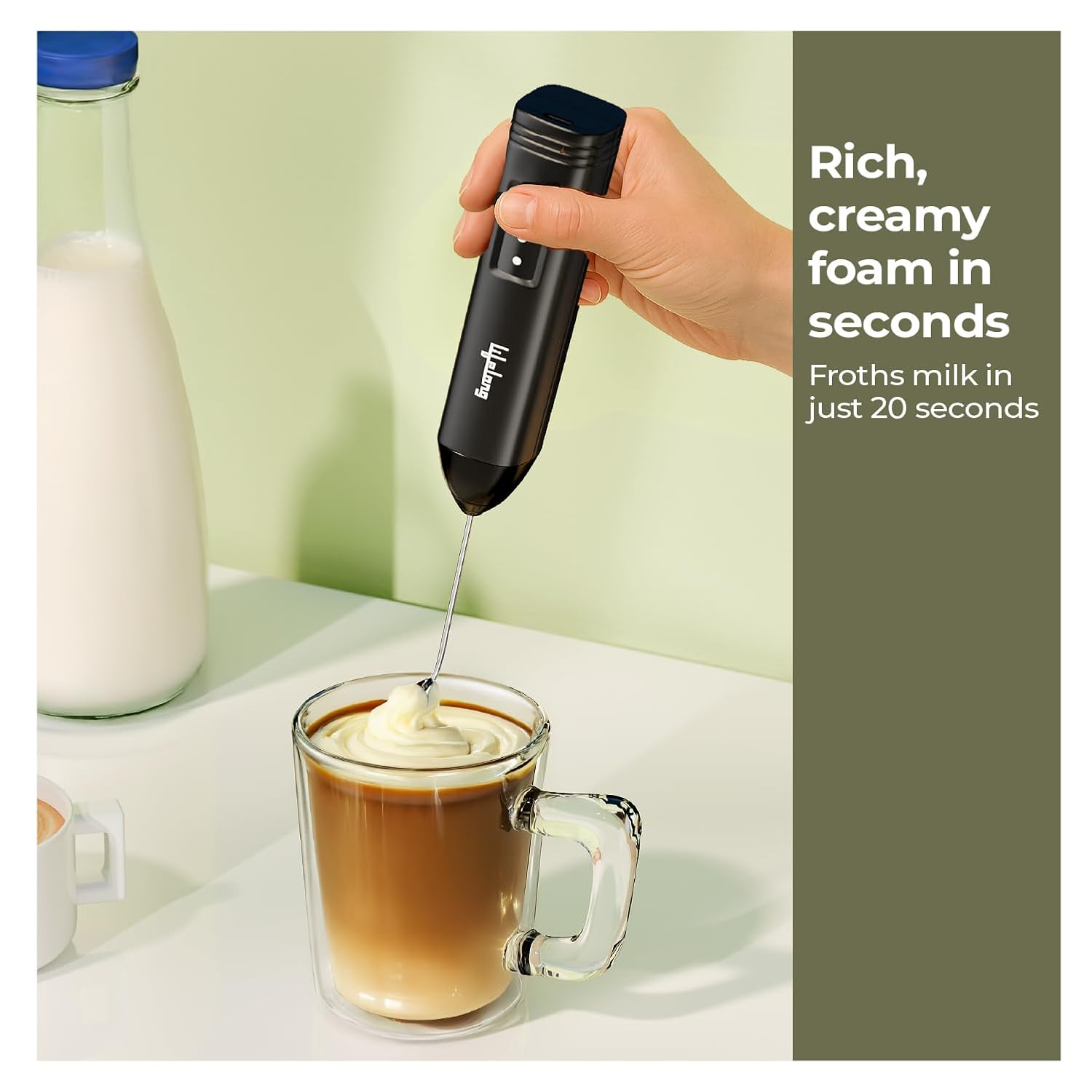Lifelong Rechargeable Milk Frother 3 Speed Settings