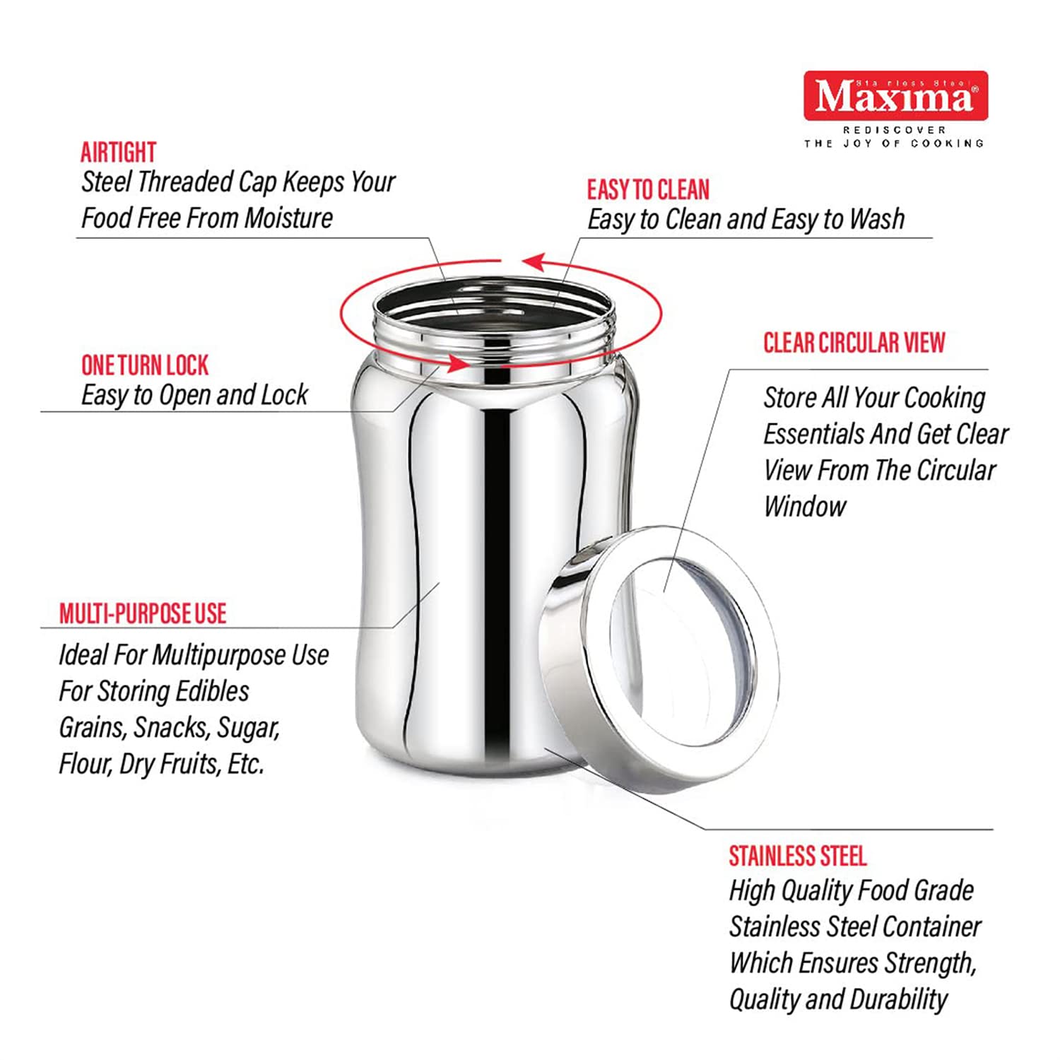 MAXIMA Tulip Stainless Steel Canister - Stylish and Durable Airtight Storage for Tea, Coffee, and Spices