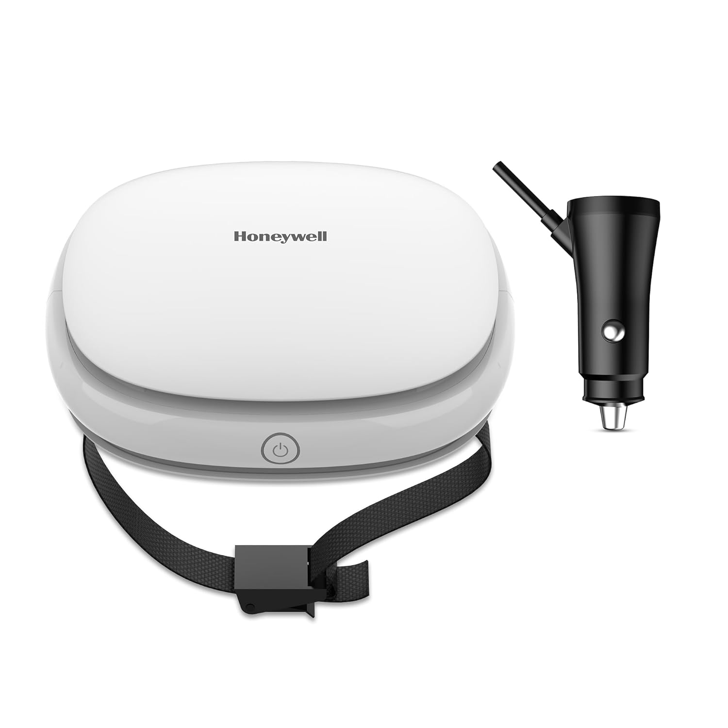 Honeywell device with a car charger on a white background