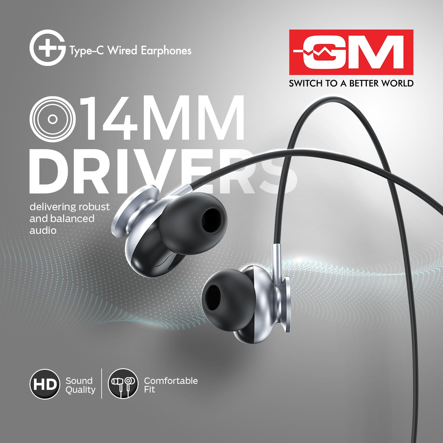 GM G+ Type-C Wired Earphones with HD Mic