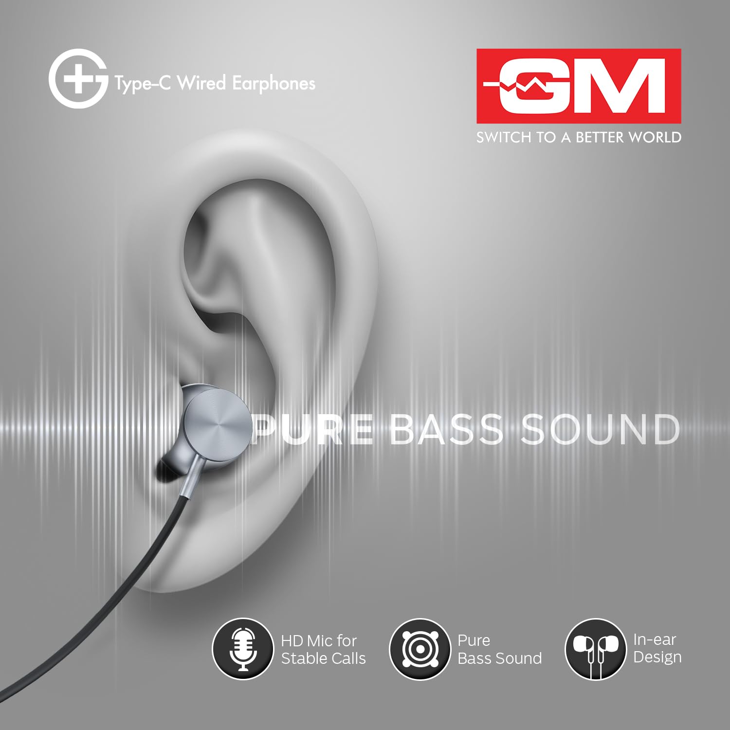 GM G+ Type-C Wired Earphones with HD Mic