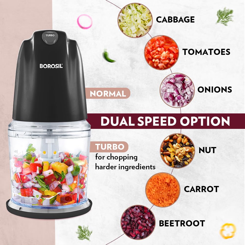 Borosil Chef Delite Electric Vegetable Chopper, Black