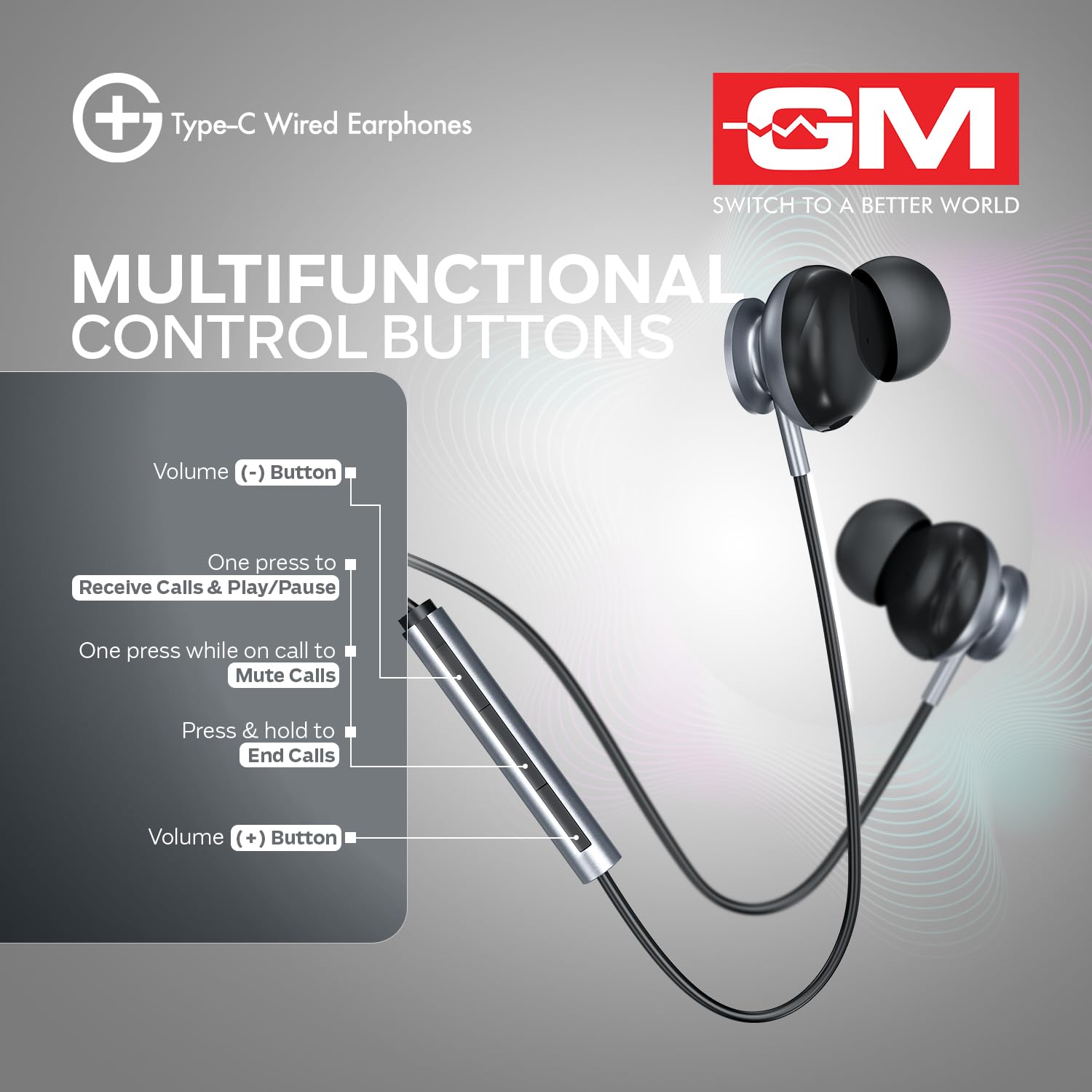 GM G+ Type-C Wired Earphones with HD Mic