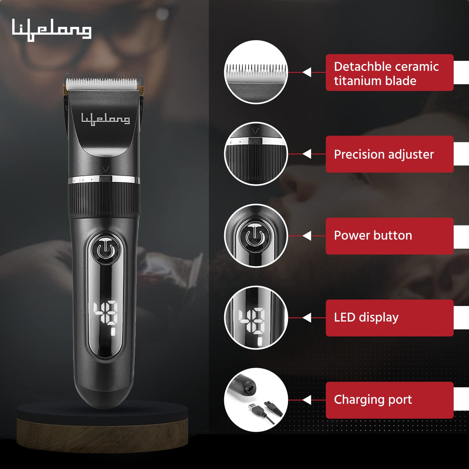 Lifelong LLPCM17 Ace Pro Rechargeable Hair Clipper With Digital Display, 3 Hours Runtime
