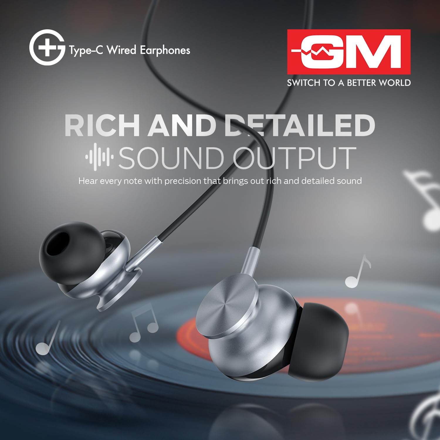 GM G+ Type-C Wired Earphones with HD Mic