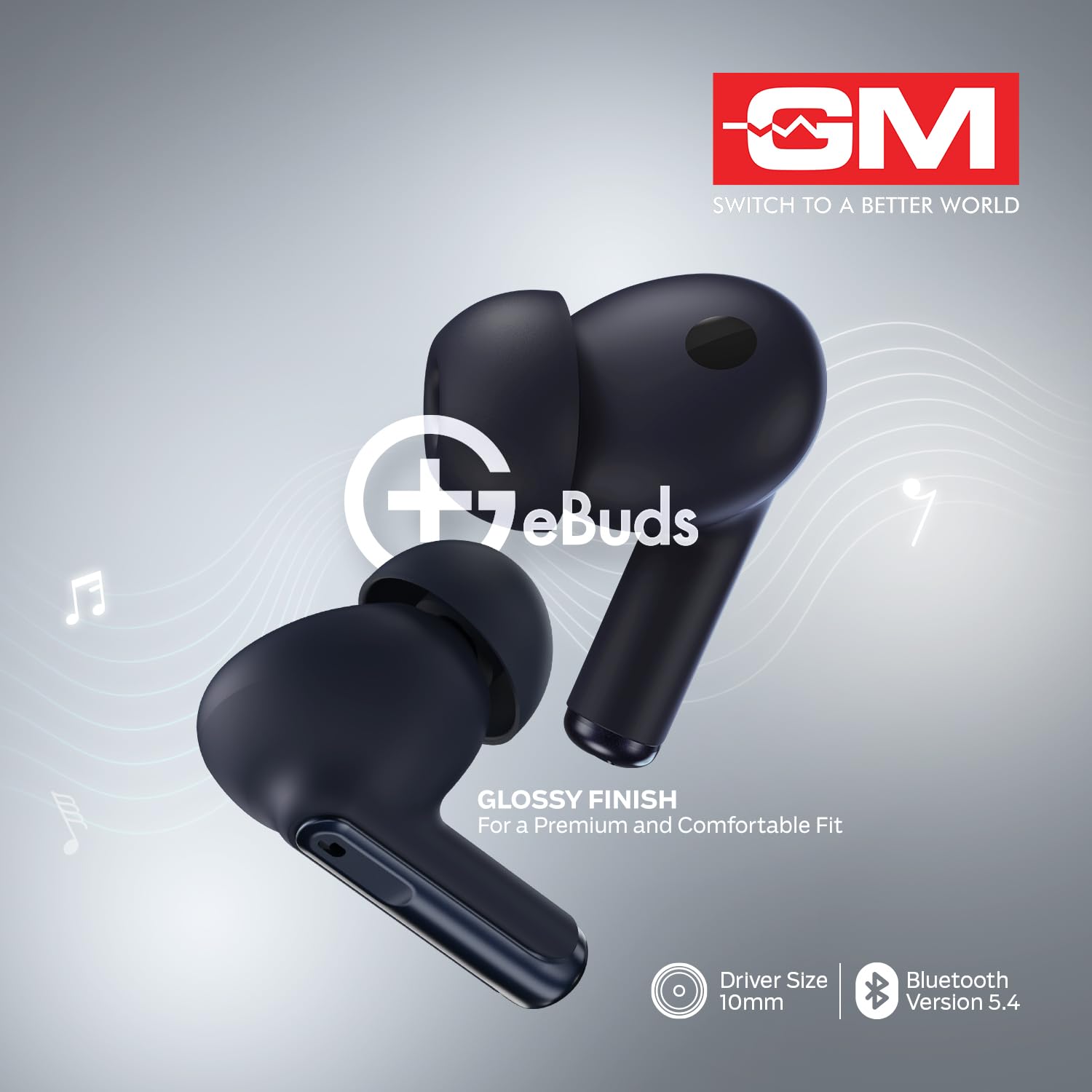 GM True Wireless Earbuds with Wireless Charging, Pure Bass, Quad-Mic Crystal Clear Calls, 45ms Low Latency, IPX 4 (Black)