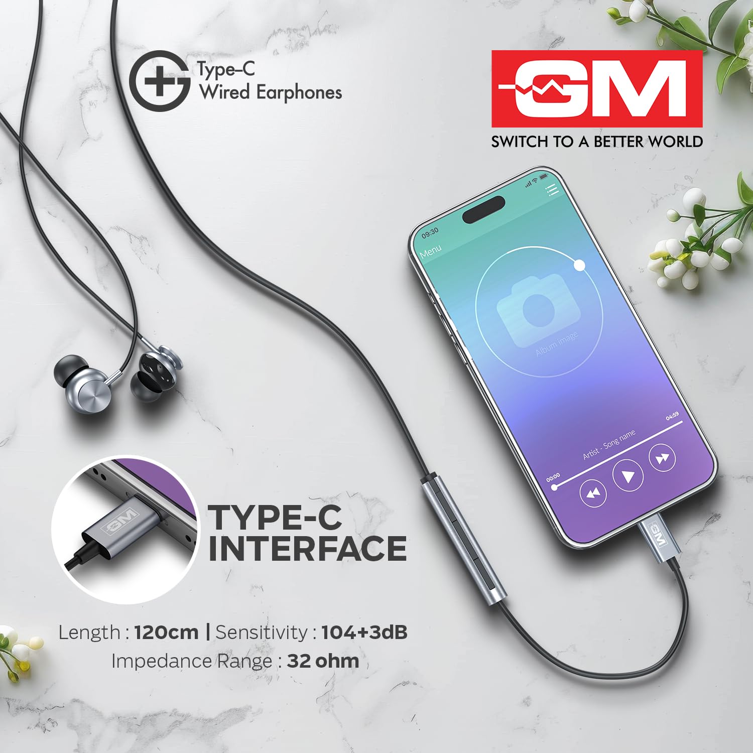 GM G+ Type-C Wired Earphones with HD Mic