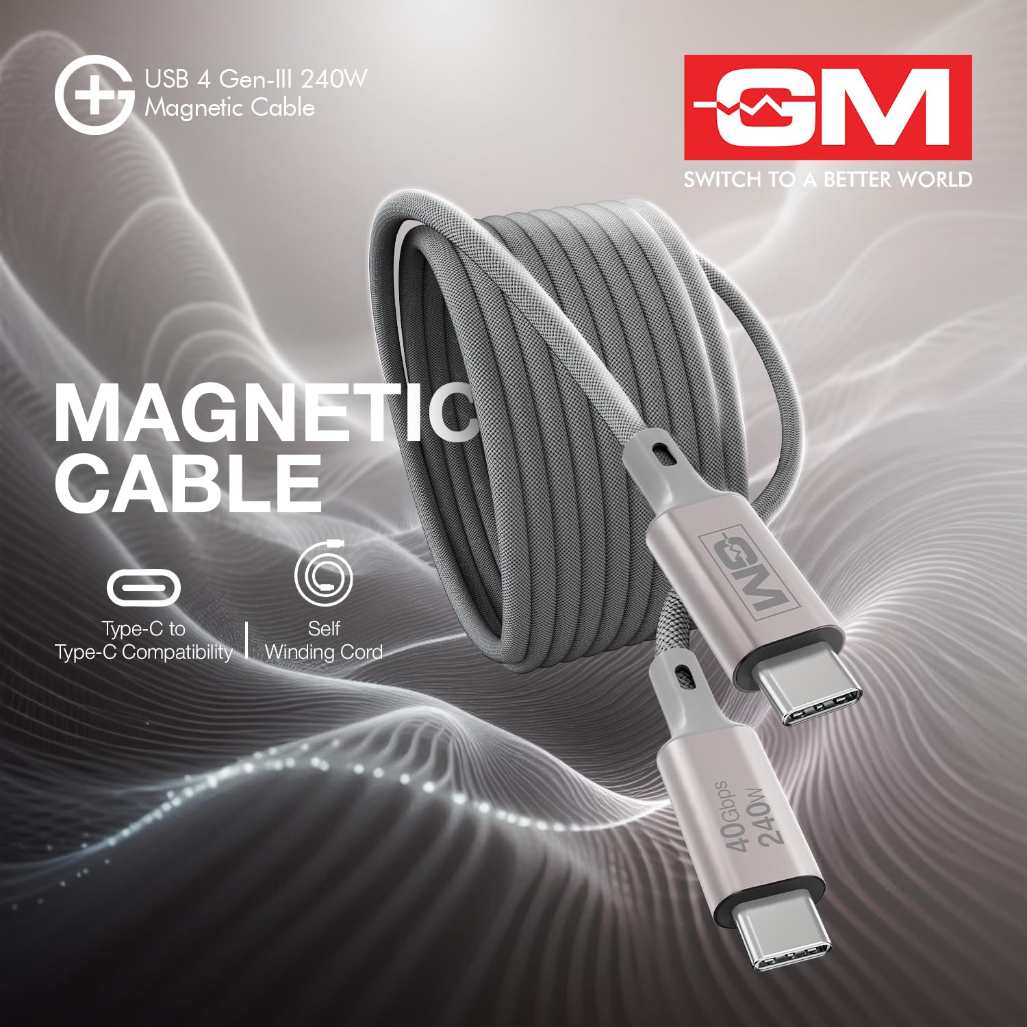 GM G+ 240W USB-4 Gen 3 Magnetic Type-C-C Cable