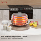 Yogurt maker on a kitchen counter with apples and yogurt glasses, featuring 'Lifelong' brand.