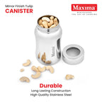 MAXIMA Tulip Stainless Steel Canister - Stylish and Durable Airtight Storage for Tea, Coffee, and Spices