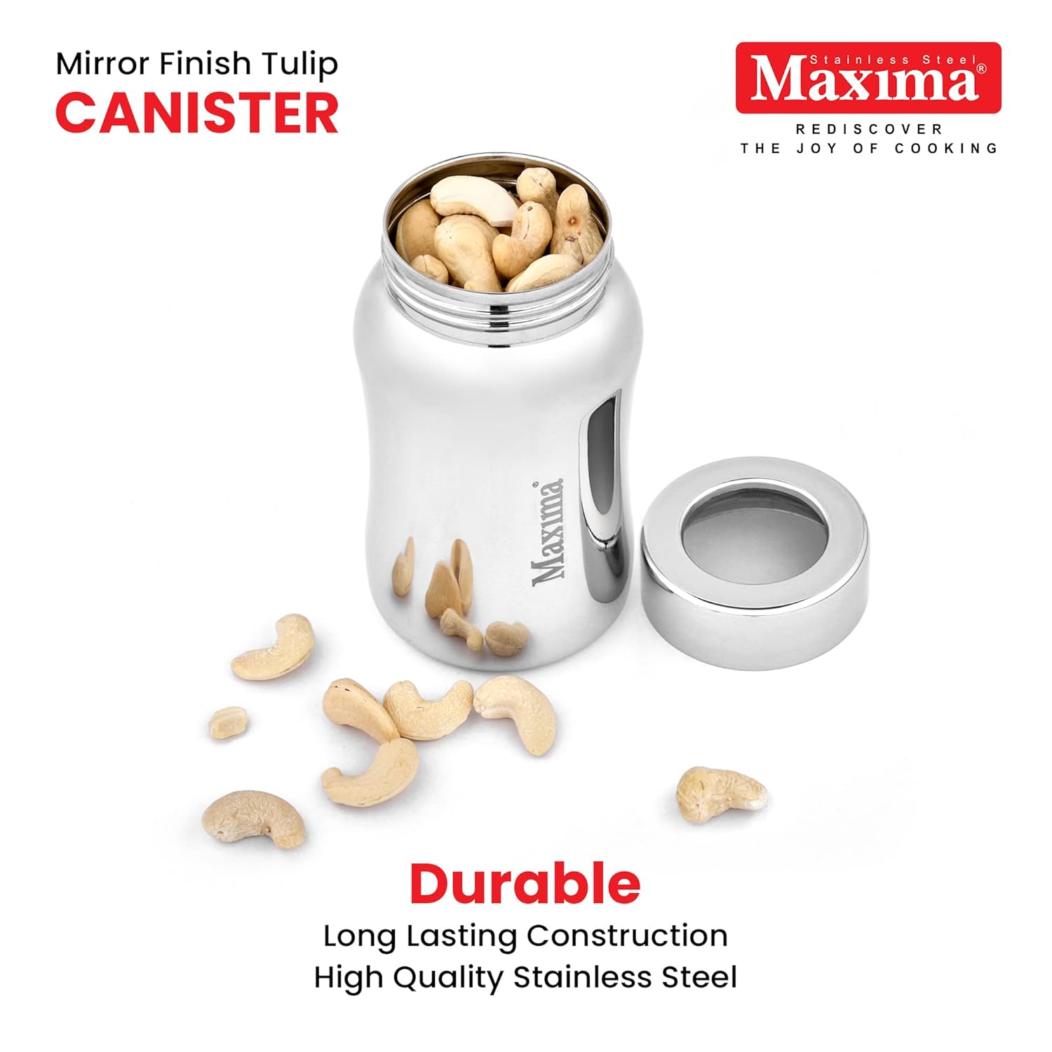 MAXIMA Tulip Stainless Steel Canister - Stylish and Durable Airtight Storage for Tea, Coffee, and Spices