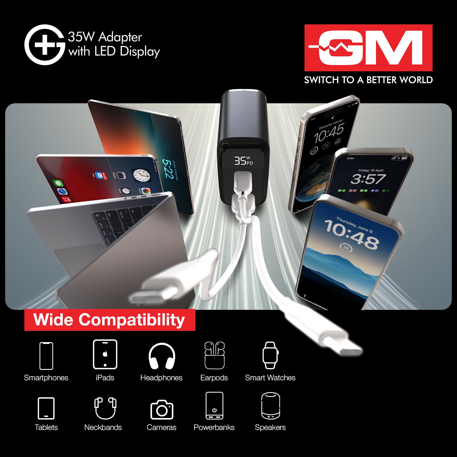 GM G+ 35W Fast Charger Adapter with Smart LED Display
