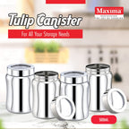 MAXIMA Tulip Stainless Steel Canister - Stylish and Durable Airtight Storage for Tea, Coffee, and Spices