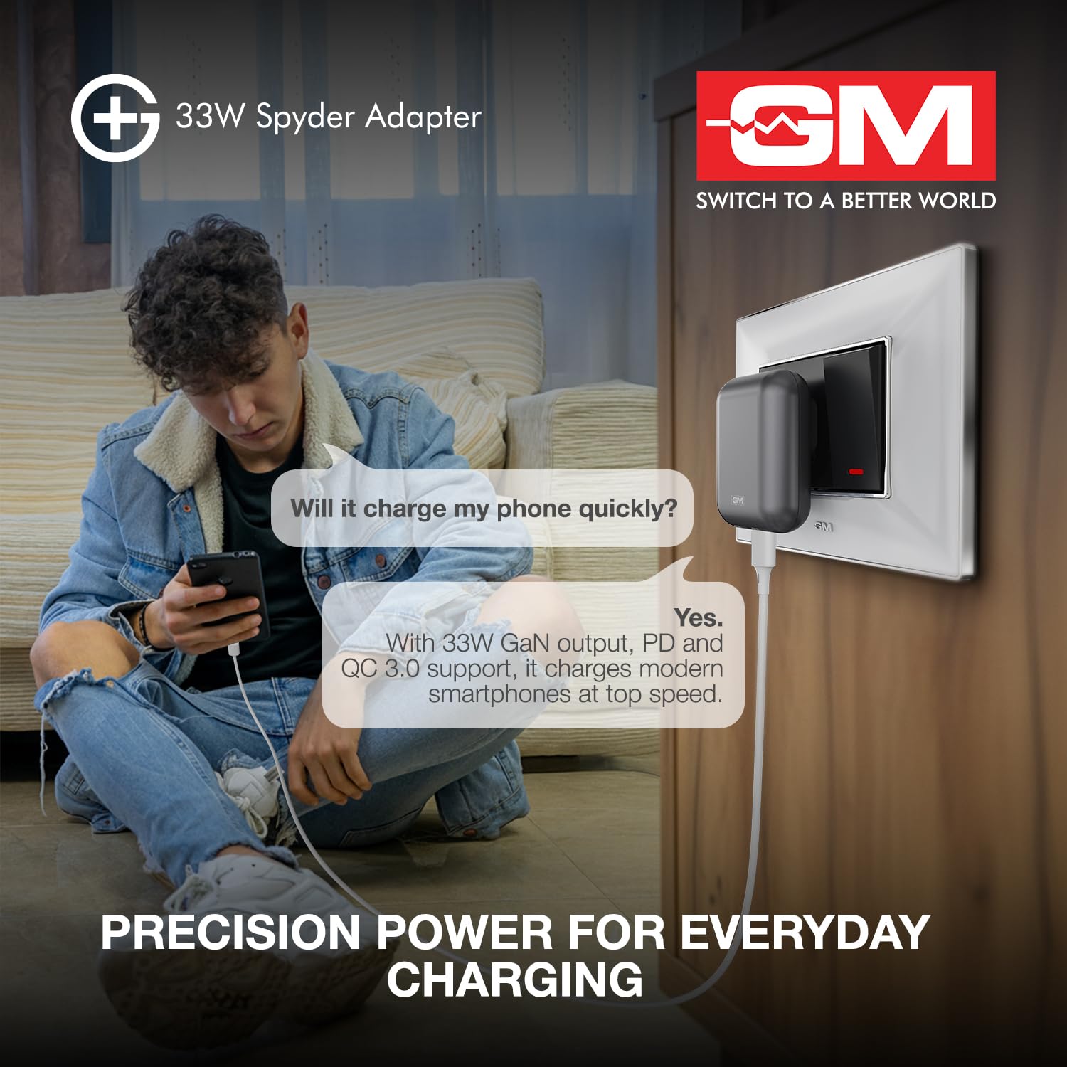 GM G+ 33W Spyder Charger | Foldable Indian Pin | Travel Friendly