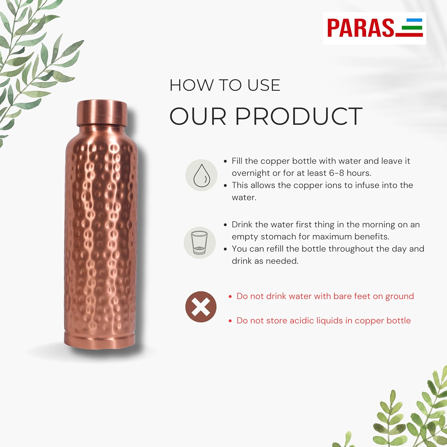 Copper Bottle - Hammered (1 litre)