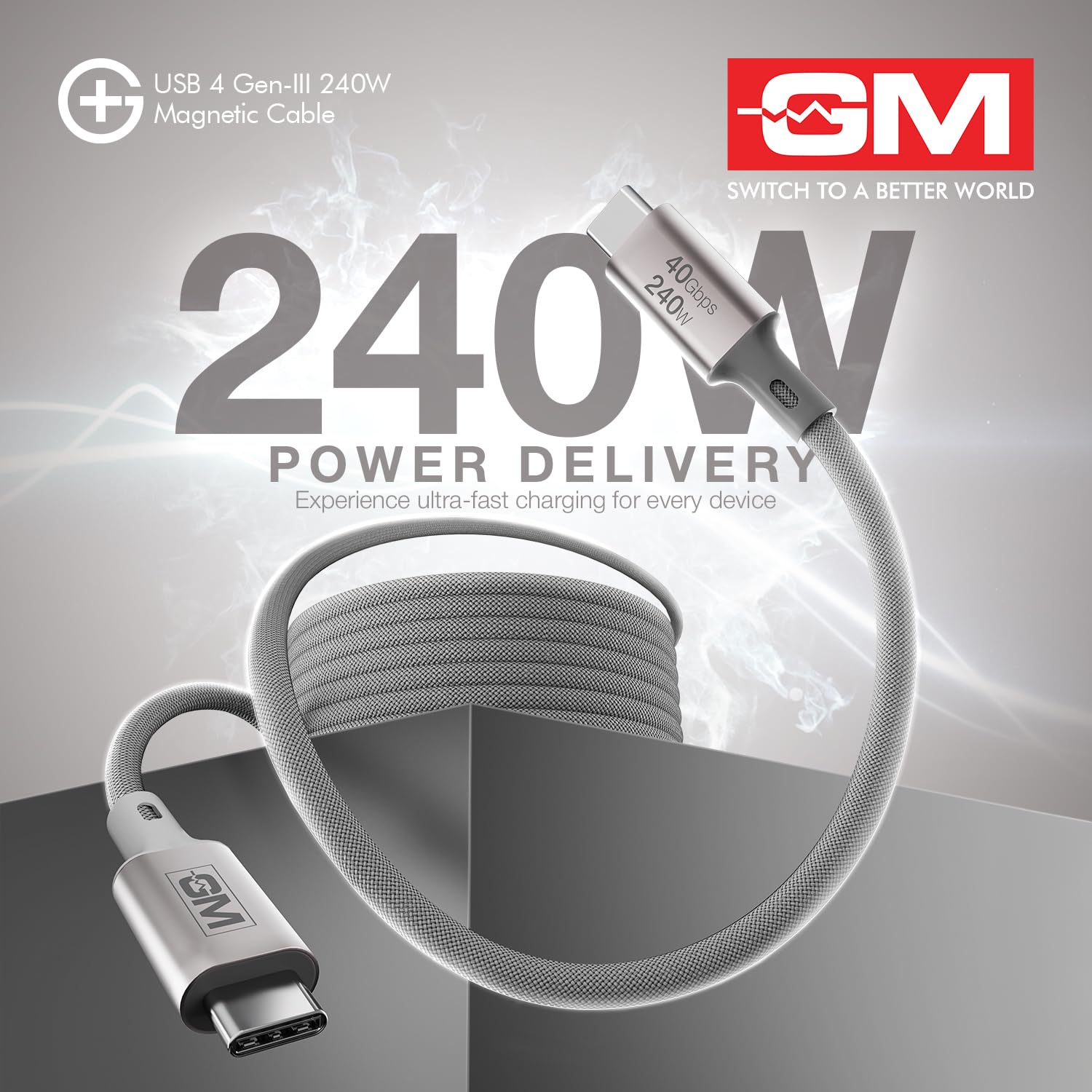 GM G+ 240W USB-4 Gen 3 Magnetic Type-C-C Cable
