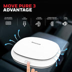 Honeywell air purifier on a car dashboard with features highlighted