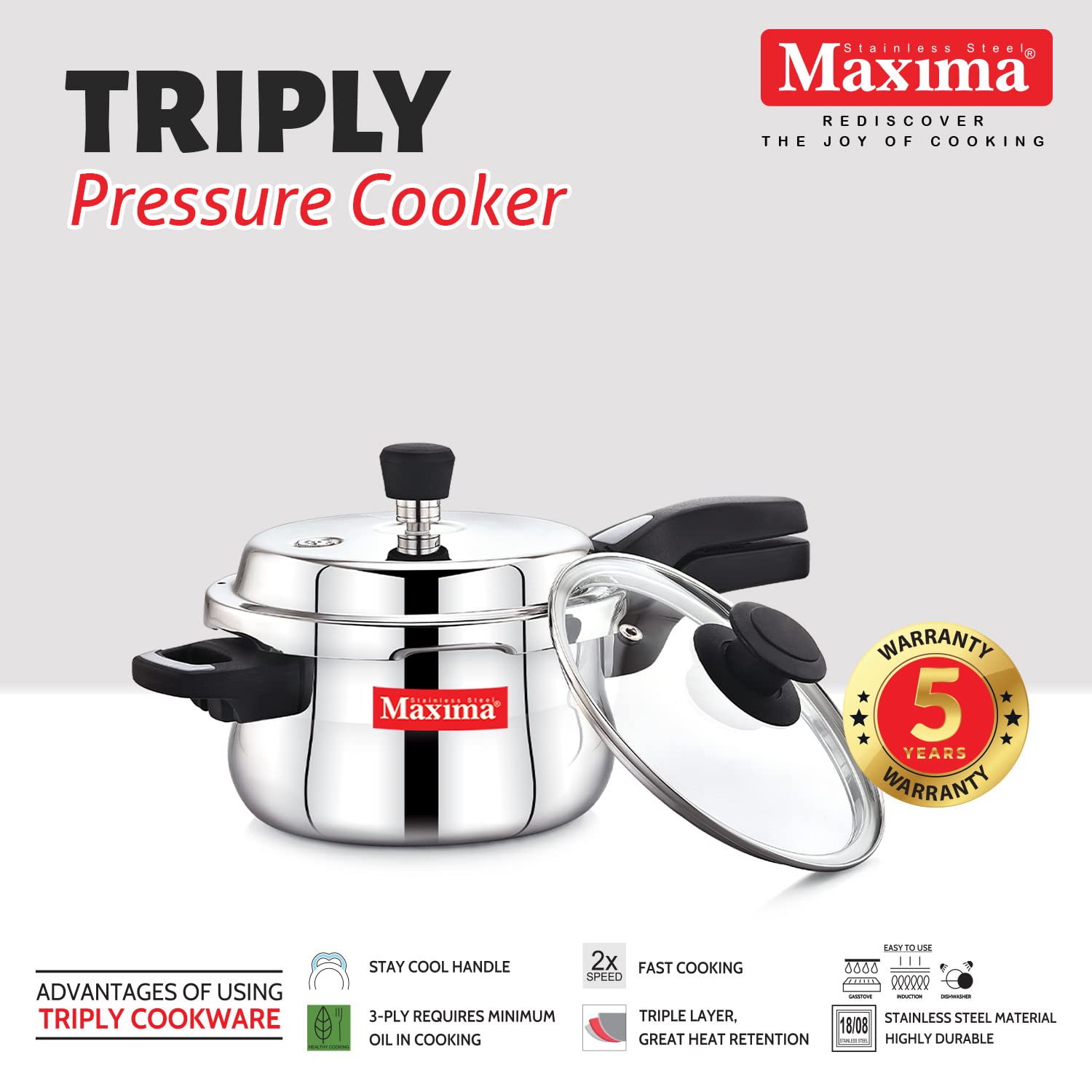 MAXIMA Sumo Belly Triply Stainless Steel Pressure Cooker