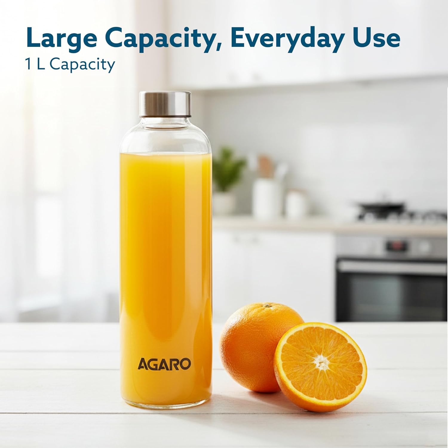 AGARO Elite Borosilicate Glass Water Bottles, Pack of 3 (1 L)