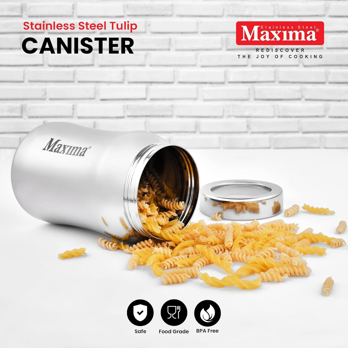 MAXIMA Tulip Stainless Steel Canister - Stylish and Durable Airtight Storage for Tea, Coffee, and Spices